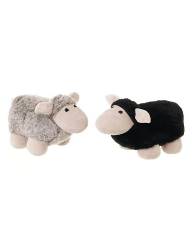 Set de 2 topes de puerta oveja de tela y gravilla en negro y gris de 29x14x18 cm