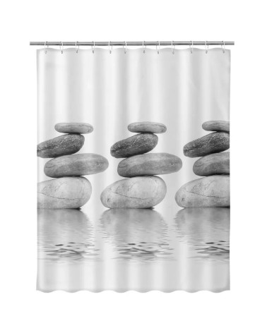 Cortina de baño de piedras de tela gris de 180x200 cm