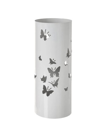 Paragüero blanco redondo de metal con tallado de mariposas de Ø 19x49 cm
