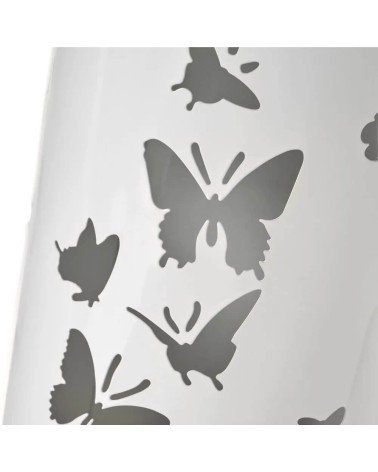 Paragüero blanco redondo de metal con tallado de mariposas de Ø 19x49 cm