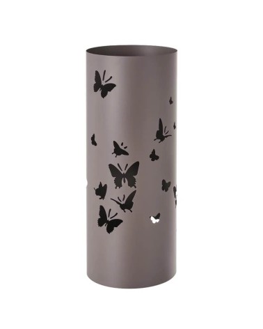 Paragüero gris redondo de metal con tallado de mariposas de Ø 19x49 cm