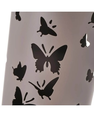 Paragüero gris redondo de metal con tallado de mariposas de Ø 19x49 cm