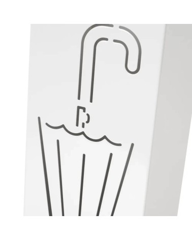 Paragüero blanco de metal con tallado de paraguas de 15x15x49 cm