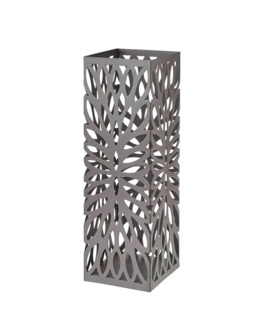 Paragüero gris de metal con tallado arabesco de 15x15x49 cm