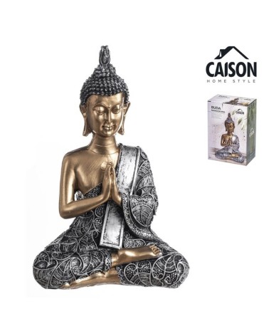 Figura buda de suerte sentado resina para decoracion gesto mano budista