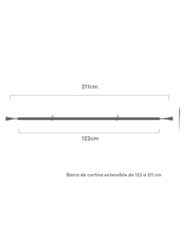 Barra de cortina extensible de 122 a 211 cm, 2 escuadras y 2 terminales negro de metal