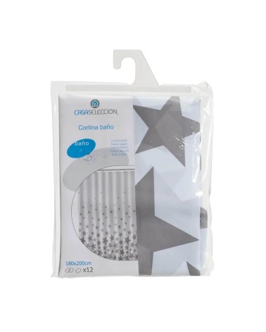 Cortina de baño de estrellas grises de tela de 180x200 cm