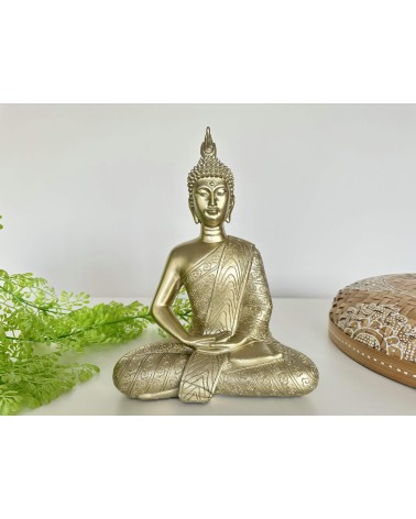 Figura buda de suerte sentado resina para decoracion dhyana dorado