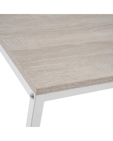 Mesa de centro de acero y madera MDF en blanco y natural de 100x50x36 cm