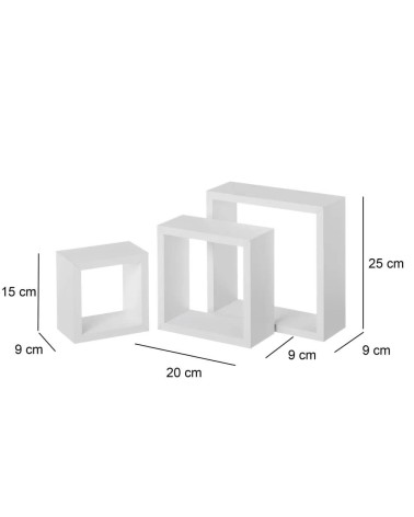 Set de 3 estantes cubo de madera MDF blanco contemporáneo