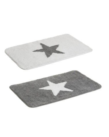 Set de 2 alfombras de baño de estrella blanco y gris de tela de microfibra de 40x60 cm