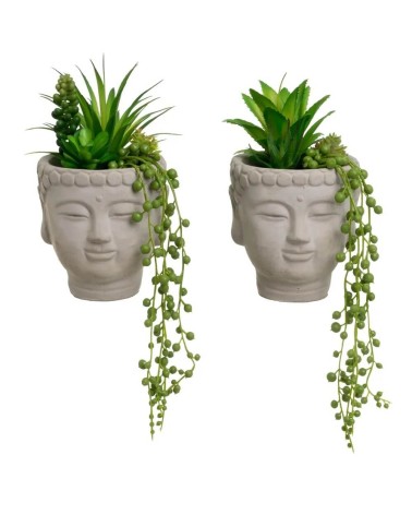 Set de 2 macetas buda con plantas cactus artificiales 13x13x20 cm