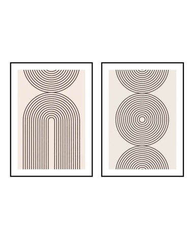 Set de 2 cuadros impresión sobre lienzo abstractos enmarcados de madera taupe de 51x71 cm