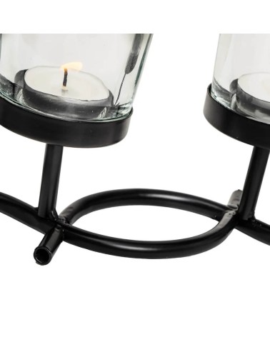 Portavelas múltiples de 4 velas negros de metal de 35x12 cm