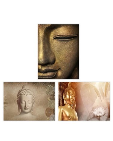 Set de 3 cuadros impresión dorados de Buda sobre lienzo de 30x40 cm