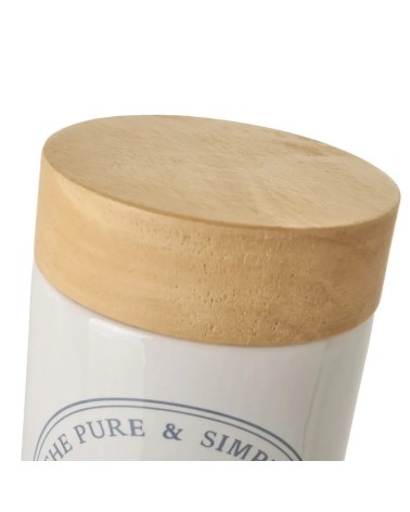 Azucarero con tapa de madera de roble de stoneware blanco de 700 ml