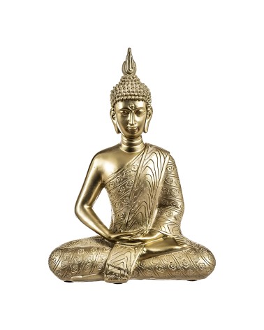 Figura buda de suerte sentado resina para decoracion dhyana dorado