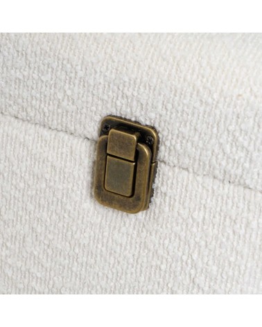 Puff arcón maleta tapizado con tela de borreguito blanca de 50x35x46 cm