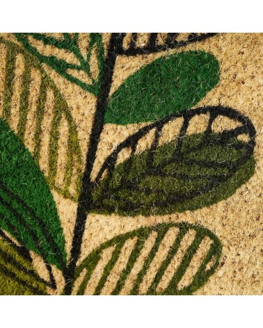 Felpudo antideslizante de hojas marrón de fibra de coco de 60x40 cm