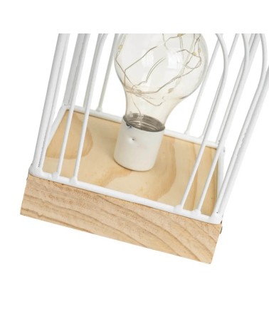 Lámpara de mesa decorativa a pilas cuadrada metal blanco y madera de 12x12x20 cm