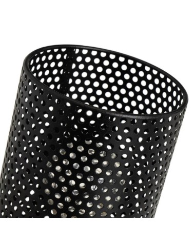 Lámpara de mesa decorativa a pilas con rejilla de metal negro y madera de Ø 11x18 cm