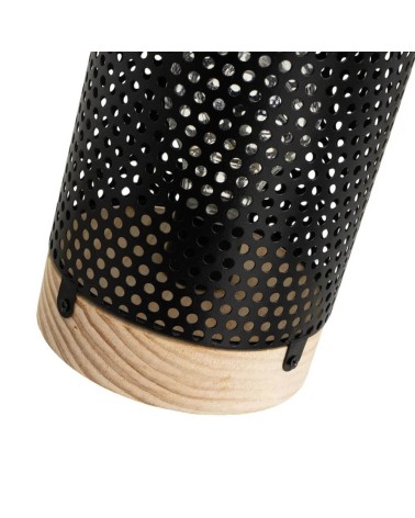 Lámpara de mesa decorativa a pilas con rejilla de metal negro y madera de Ø 11x18 cm