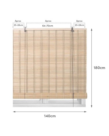 Estor enrollable beige de láminas de bambú de 140x180 cm