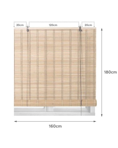 Estor enrollable beige de varillas de bambú de 160x180 cm