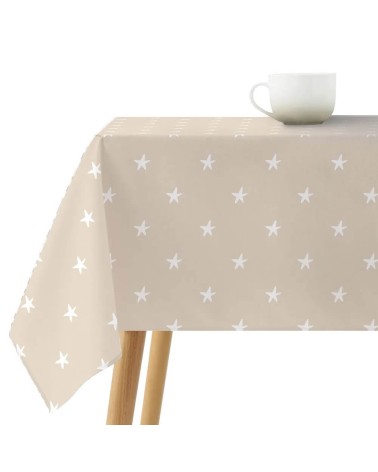 Mantel resinado antimanchas de estrellas beige de tela de 140x140 cm