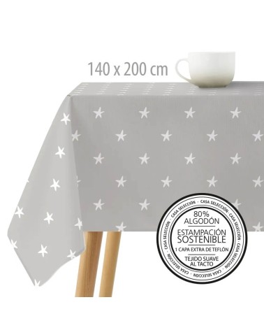 Mantel resinado antimanchas de estrellas gris de tela de 140x200 cm