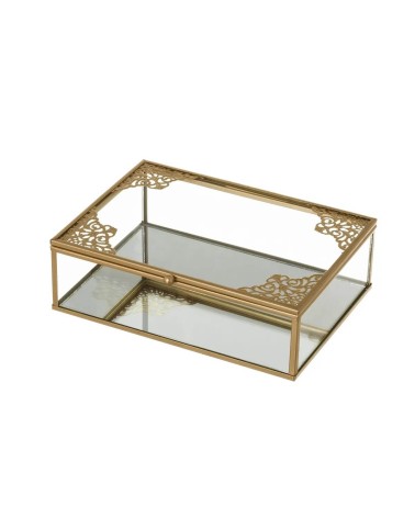 Joyero caja de cristal y metal dorado de 6x14x20 cm