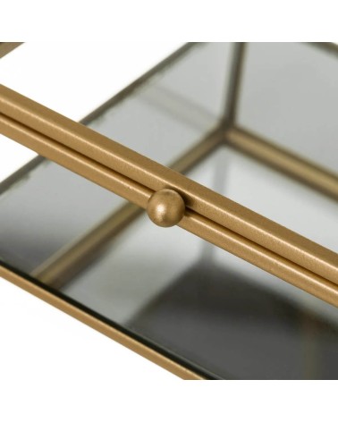 Joyero caja de cristal y metal dorado de 6x14x13 cm