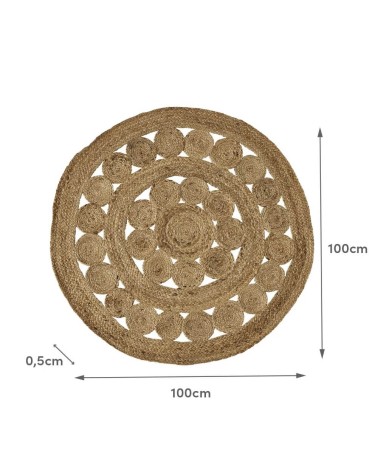 Alfombra trenzada con círculos natural de yute de Ø 100 cm
