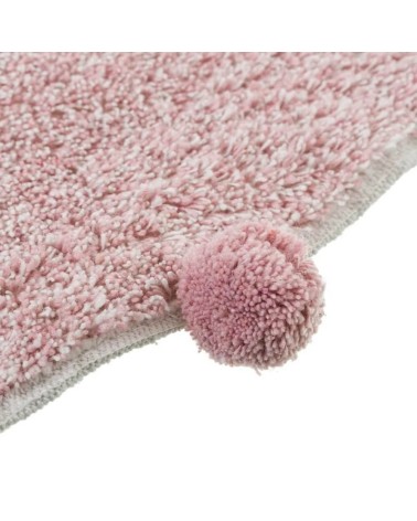 Set de 2 alfombras redondas con pompones rosa y gris de algodón de Ø 80 cm