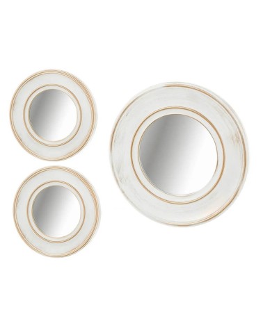 Set de 3 espejos envejecidos blancos y dorados con moldura de plástico PP