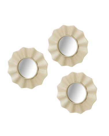 Set de 3 espejos flor s dorados de plástico de Ø 25 cm