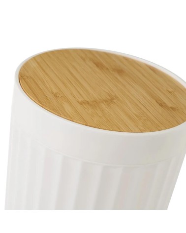 Papelera de 5 litros blanca de bambú y PVC de Ø 18x28 cm
