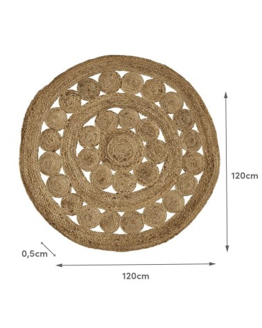 Alfombra trenzada con círculos natural de yute de Ø 120 cm