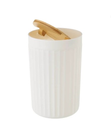 Papelera de 5 litros blanca de bambú y PVC de Ø 18x28 cm