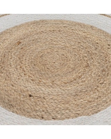 Alfombra redonda trenzada con círculos blancos de yute natural de Ø 90 cm