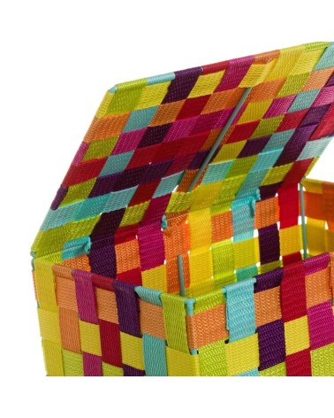 Set de 3 cestas trenzadas de polipropileno multicolor con tapa
