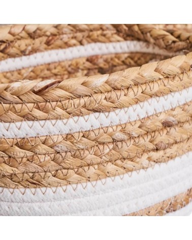 Set de 4 cestas trenzadas de algodón y fibra natural blancas y naturales rectangulares