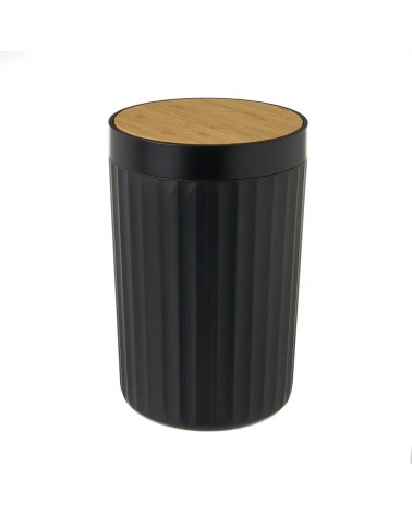 Papelera de 5 litros negra de bambú y PVC de Ø 18x28 cm