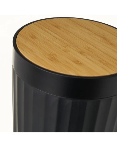 Papelera de 5 litros negra de bambú y PVC de Ø 18x28 cm
