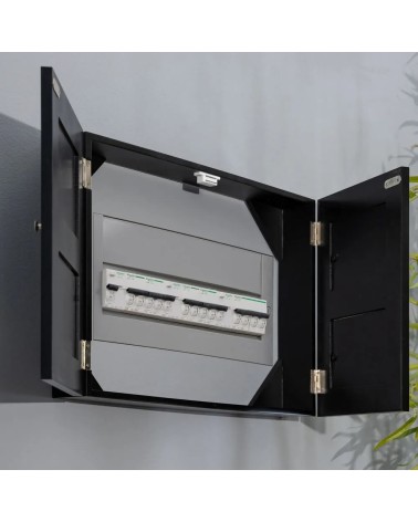 Tapa contador luz o cuadro eléctrico de 2 puertas con portafotos de madera negra de 46x8x32 cm