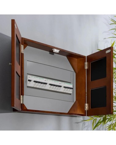Tapa contador luz o cuadro eléctrico de 2 puertas con portafotos de madera marrón de 46x8x32 cm