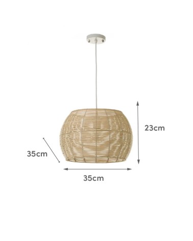 Lámpara de techo varillas de rattan natural de Ø 35x23 cm