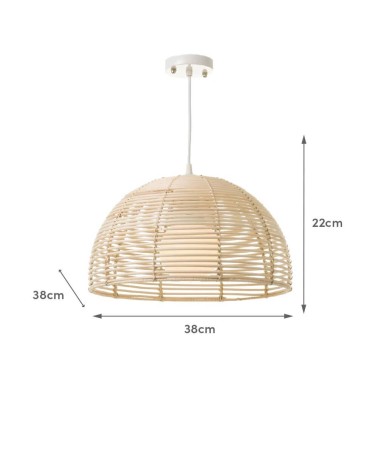 Lámpara de techo varillas de rattan natural de Ø 38x22 cm