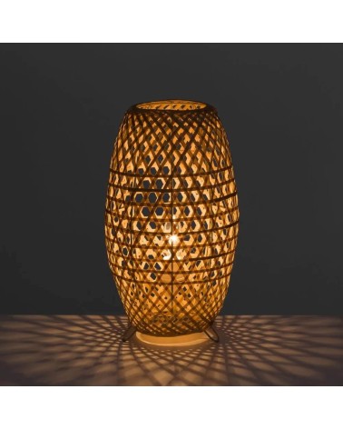 Lámpara de mesa rejilla de bambú natural de Ø 20x35 cm