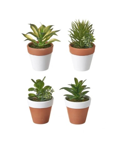 Set de 4 plantas artificiales cactus de plástico con macetas de terracota de Ø 9x14 cm